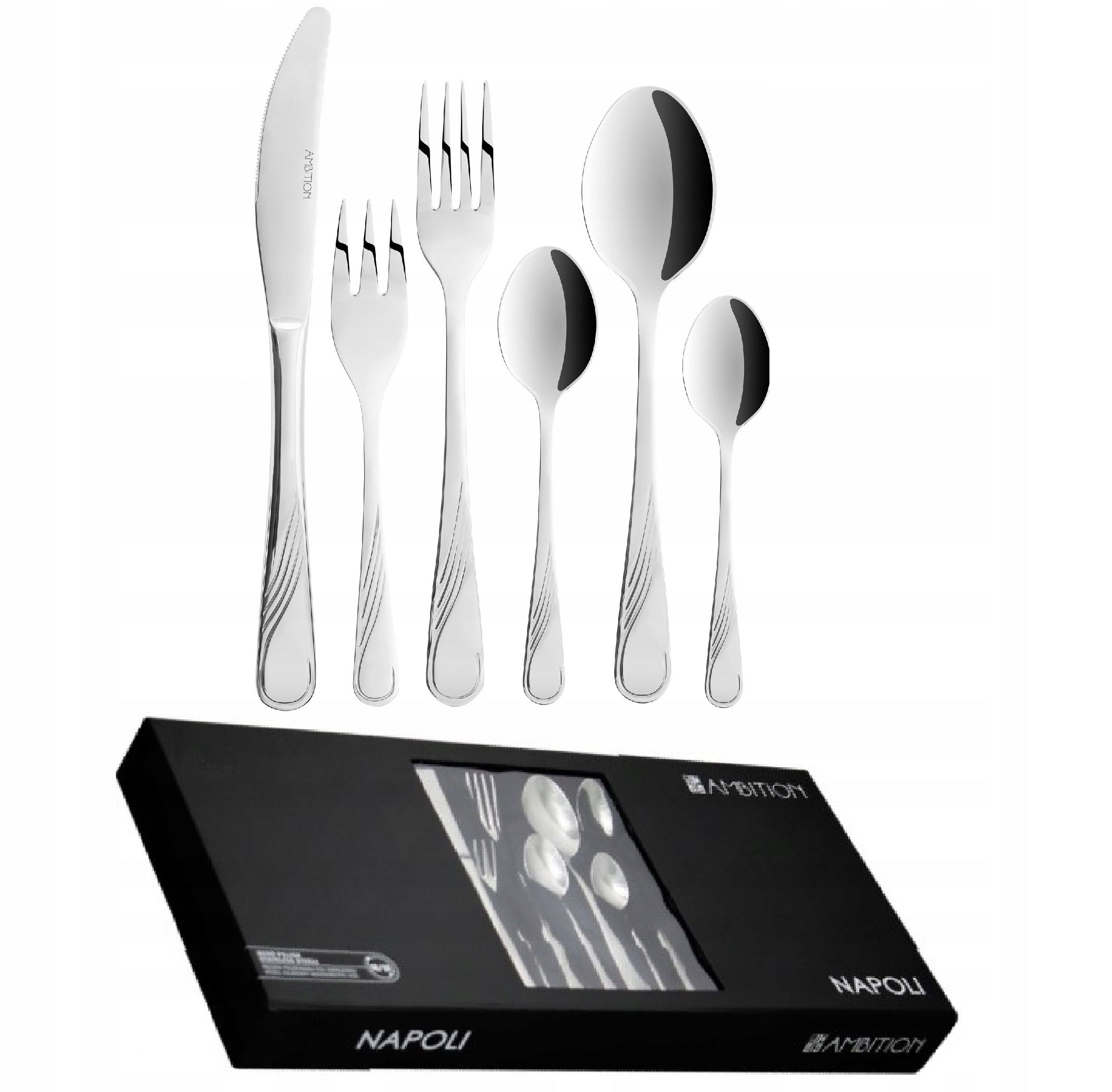 AMBITION 36 SZTUĆCE NIERDZEWNE NAPOLI ZESTAW KOMPLET 24 + 12 WIDELCZYK KAWY