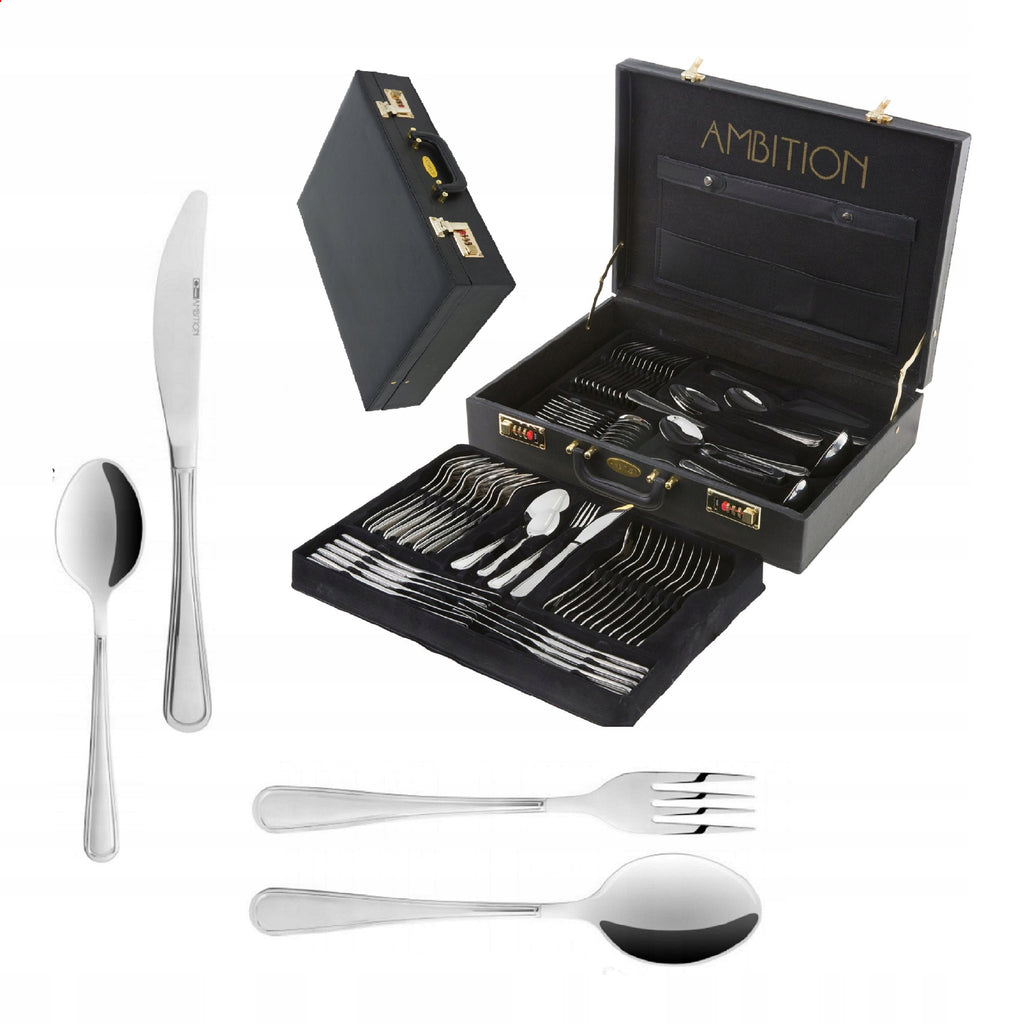 AMBITION 72 SZTUĆCE VERONA OBIADOWE NIERDZEWNE WALIZKA ZESTAW KLASYCZNE 12