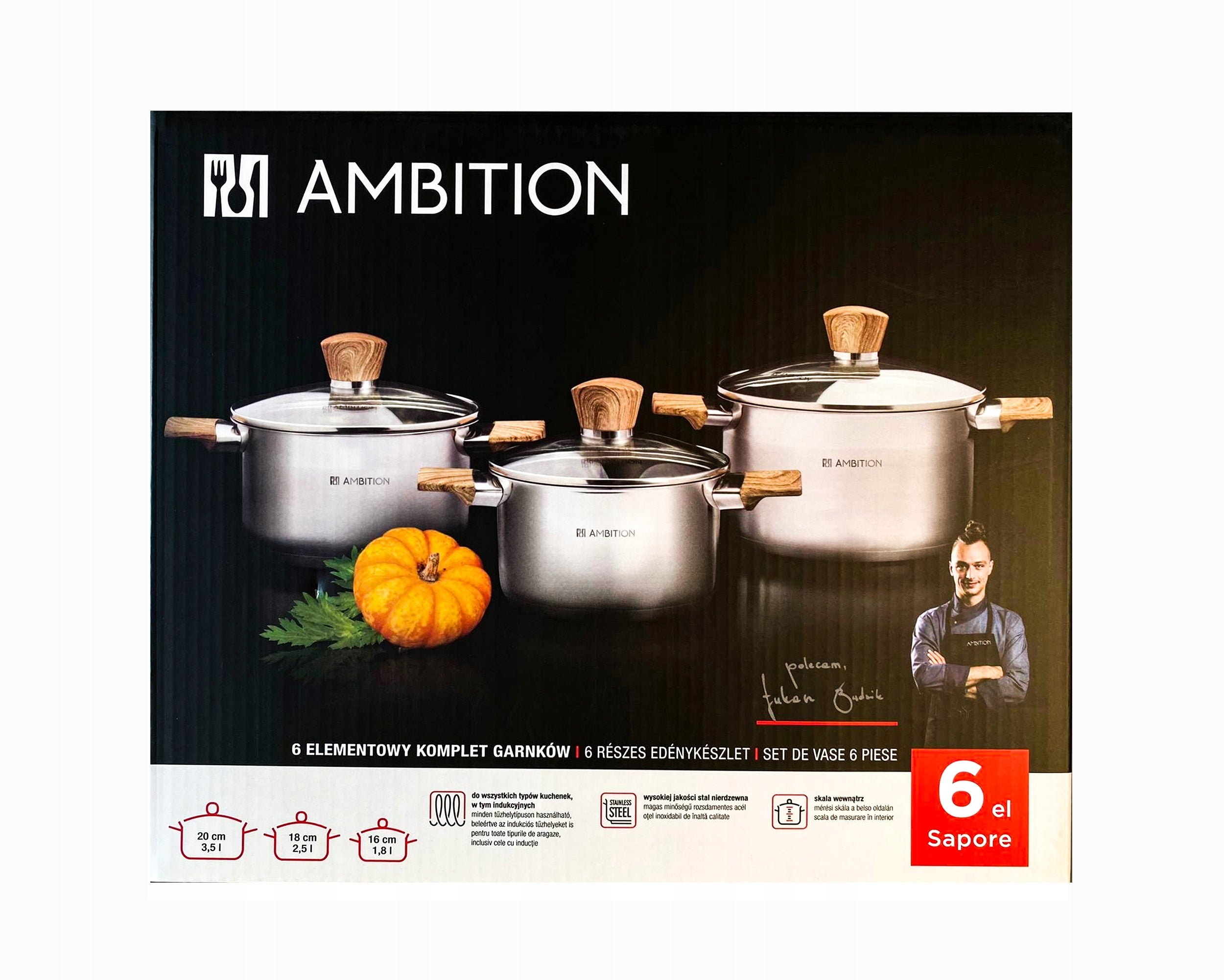 Zestaw garnków Ambition SAPORE stal nierdzewna 6 el. dj.