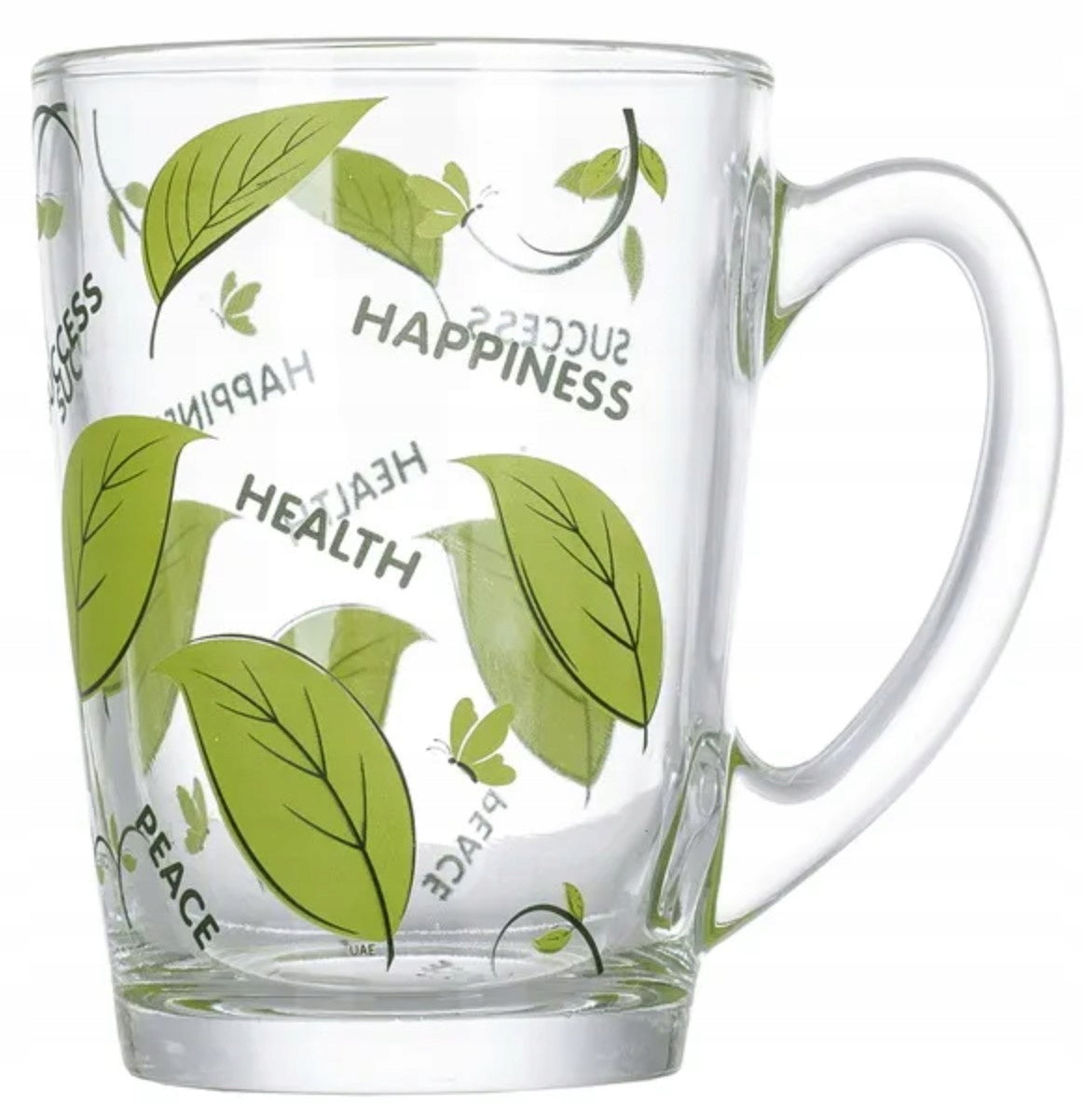 LUMINARC Kubek BLISS hartowane szkło LIŚCIE ZIELONY 320ml SZCZĘŚCIE