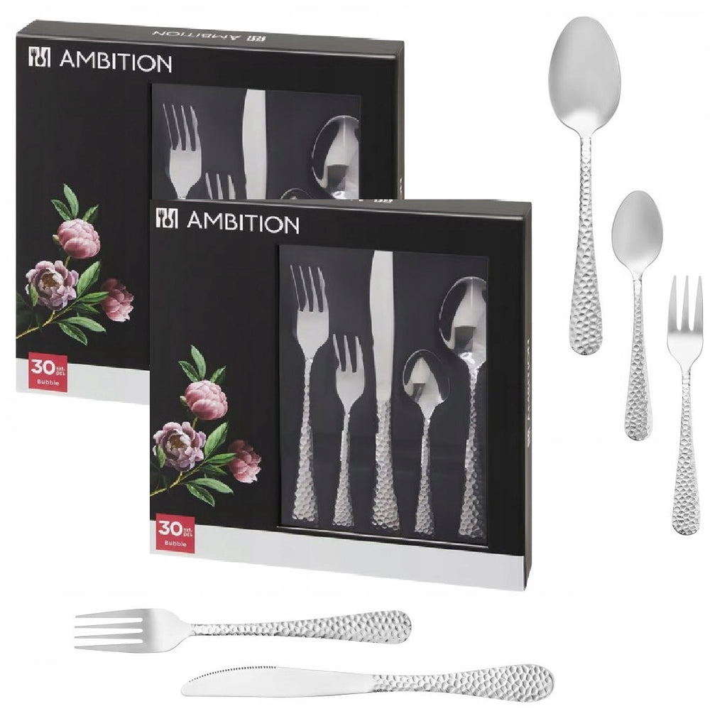 AMBITION 60 SZTUĆCE NIERDZEWNE BUBBLE ZDOBIONE TŁOCZONE OBIADOWE NA 12 OSÓB