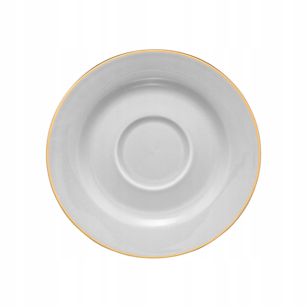 AMBITION ROYAL SPODEK POD FILIŻANKĘ 15,5 CM SZARY PORCELANA ZŁOTE ZDOBIENIE