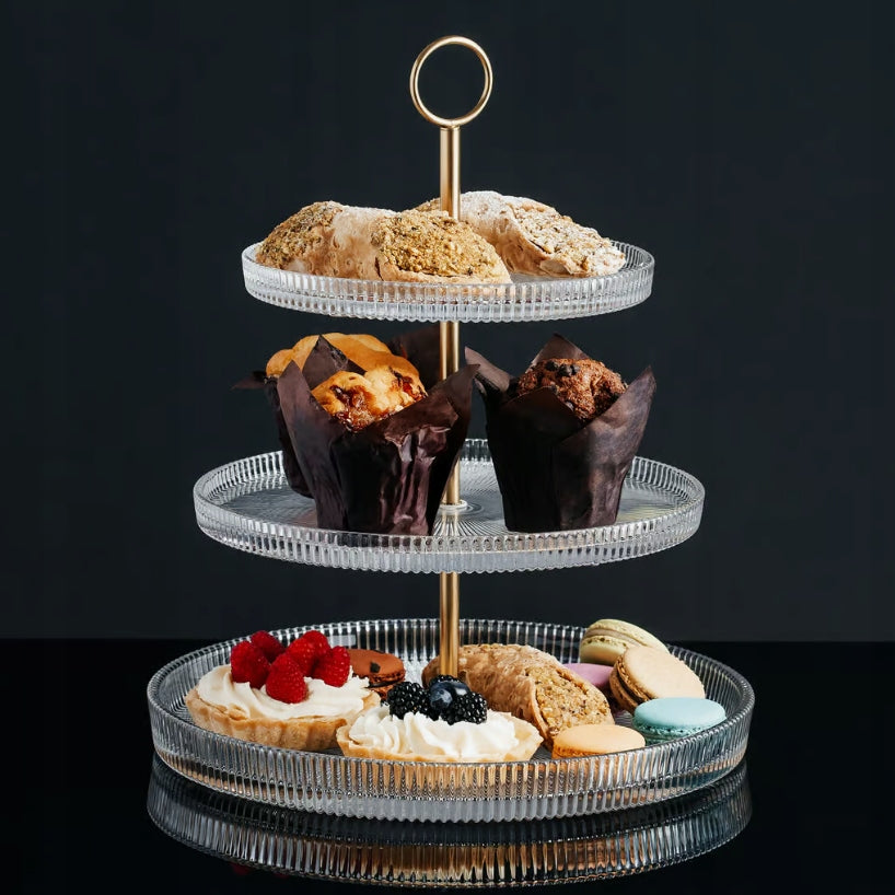 Patera trzypoziomowa Curly 29 cm złota AMBITION